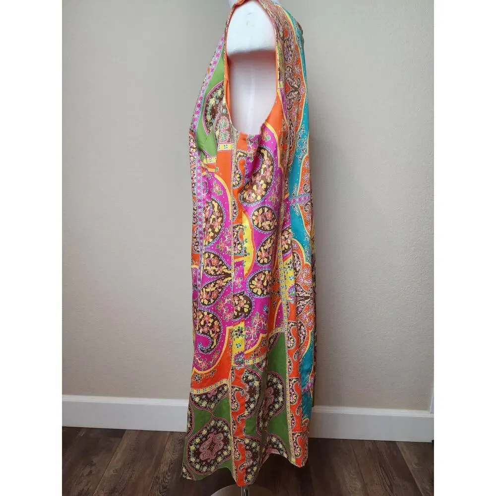 Peter Nygard Lined Sheath Sleeveless Dress Knee Length Bold Print Orange Yellow
